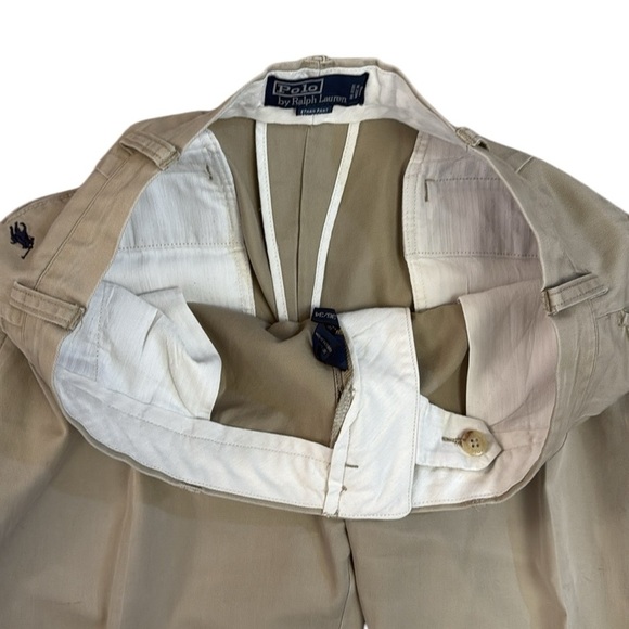 VTG 90’s Polo Ralph Lauren Ethan Pleated Front Chino Pant Tan Cotton Pony 36x32 - Picture 9 of 15